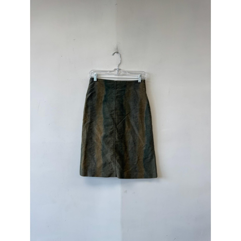 A.P.C. Skirt Womens 36 Green Cotton Pencil Stripe Knee Length Made‎ France